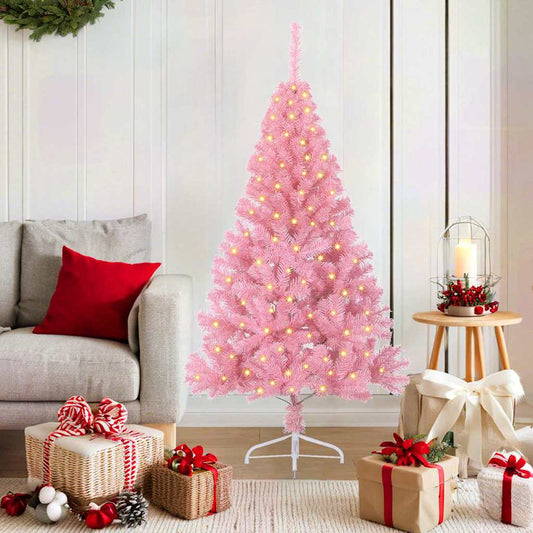 Artificial Pre-lit Christmas Tree with 150 LEDs Pink 59.1" PVC