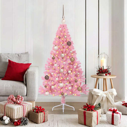 Artificial Pre-lit Christmas Tree with 150 LEDs Pink 59.1" PVC