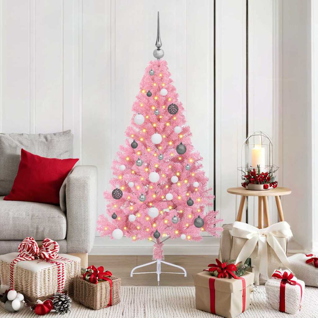 Artificial Pre-lit Christmas Tree with 150 LEDs Pink 59.1" PVC