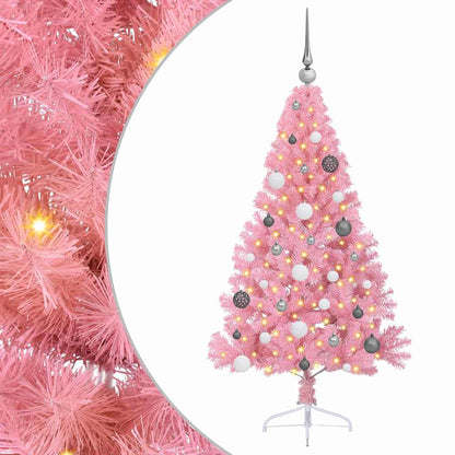 Artificial Pre-lit Christmas Tree with 150 LEDs Pink 59.1" PVC