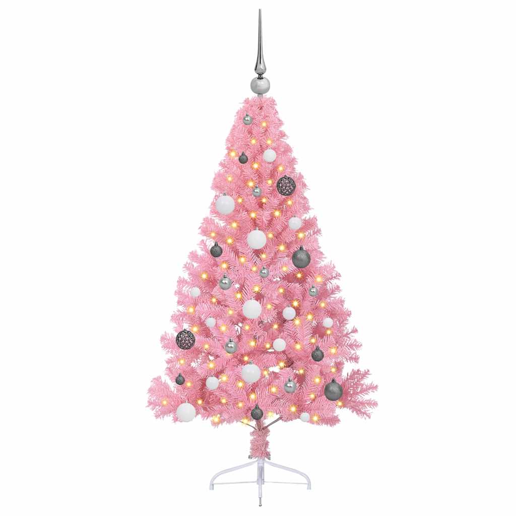 Artificial Pre-lit Christmas Tree with 150 LEDs Pink 59.1" PVC