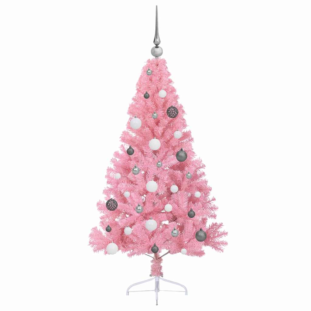 Artificial Pre-lit Christmas Tree with 150 LEDs Pink 59.1" PVC