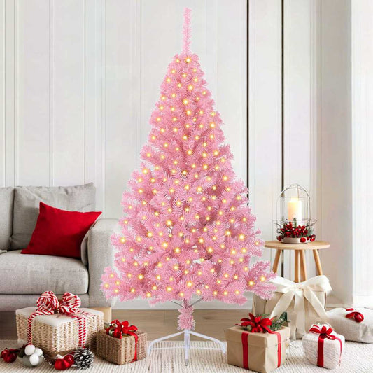 Artificial Pre-lit Christmas Tree with 300 LEDs Pink 70.9" PVC