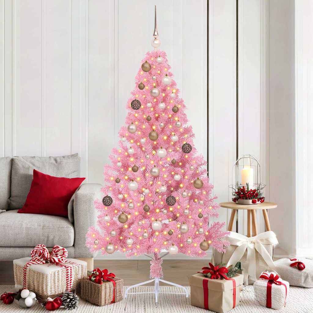 Artificial Pre-lit Christmas Tree with 300 LEDs Pink 70.9" PVC