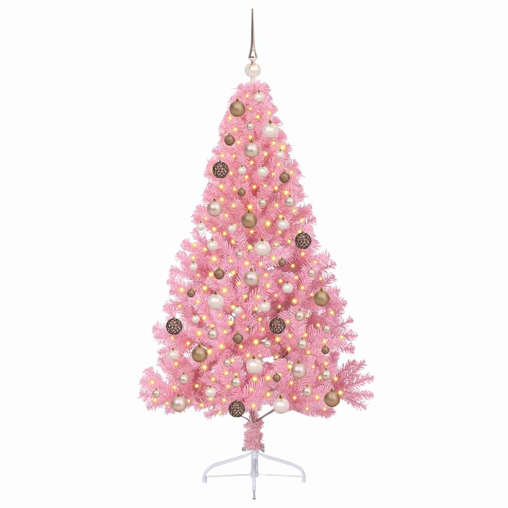 Artificial Pre-lit Christmas Tree with 300 LEDs Pink 70.9" PVC