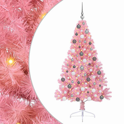 Artificial Pre-lit Christmas Tree with 300 LEDs Pink 70.9" PVC