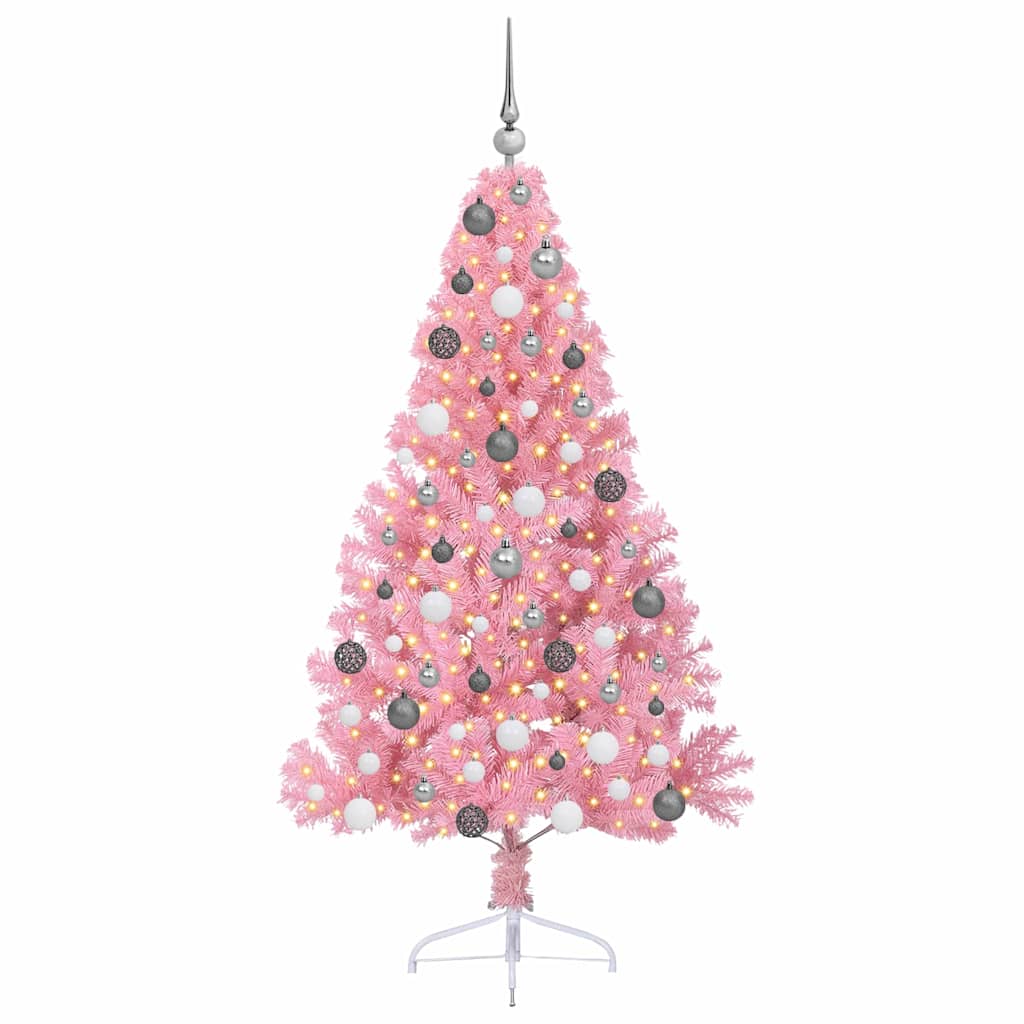 Artificial Pre-lit Christmas Tree with 300 LEDs Pink 70.9" PVC