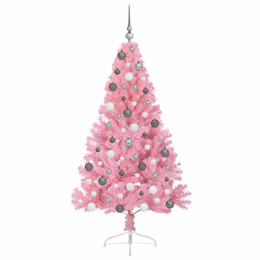 Artificial Pre-lit Christmas Tree with 300 LEDs Pink 70.9" PVC