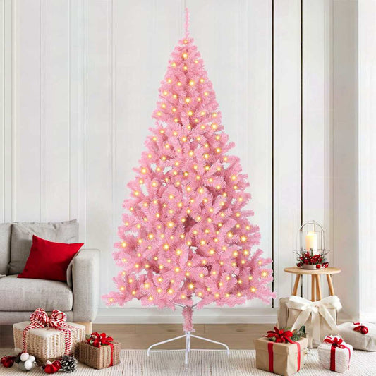 Artificial Pre-lit Christmas Tree with 300 LEDs Pink 82.7" PVC