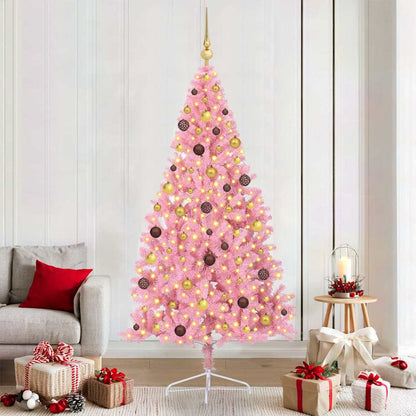 Artificial Pre-lit Christmas Tree with 300 LEDs Pink 82.7" PVC