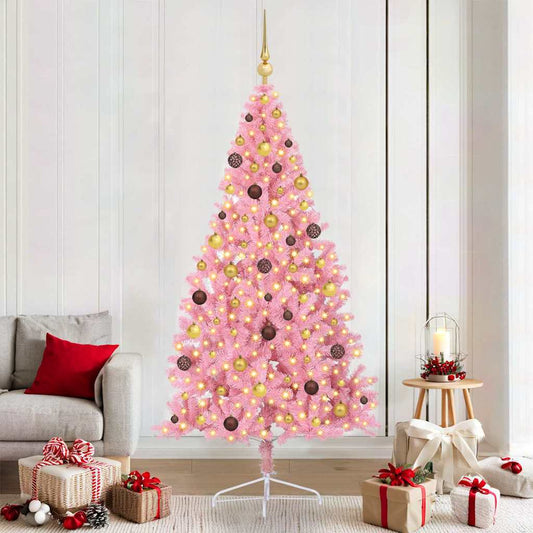 Artificial Pre-lit Christmas Tree with 300 LEDs Pink 82.7" PVC