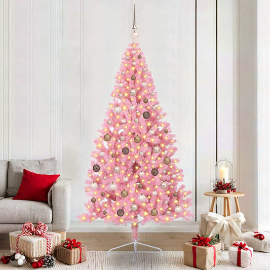 Artificial Pre-lit Christmas Tree with 300 LEDs Pink 82.7" PVC