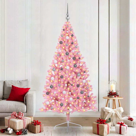Artificial Pre-lit Christmas Tree with 300 LEDs Pink 82.7" PVC