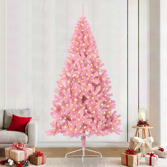 Artificial Pre-lit Christmas Tree with 300 LEDs Pink 94.5" PVC