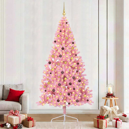Artificial Pre-lit Christmas Tree with 300 LEDs Pink 94.5" PVC