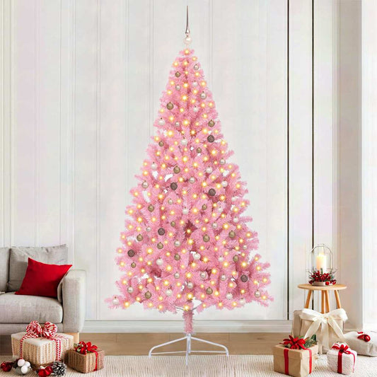 Artificial Pre-lit Christmas Tree with 300 LEDs Pink 94.5" PVC