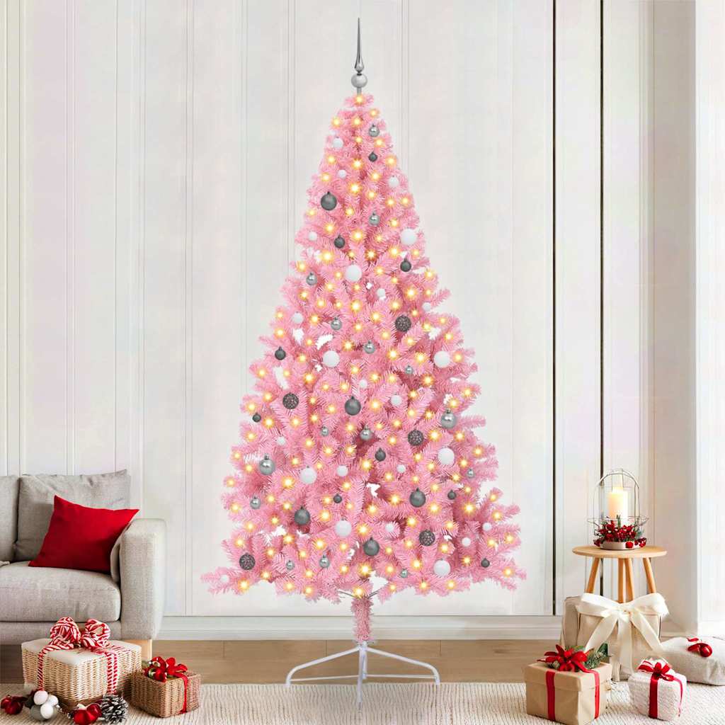 Artificial Pre-lit Christmas Tree with 300 LEDs Pink 94.5" PVC