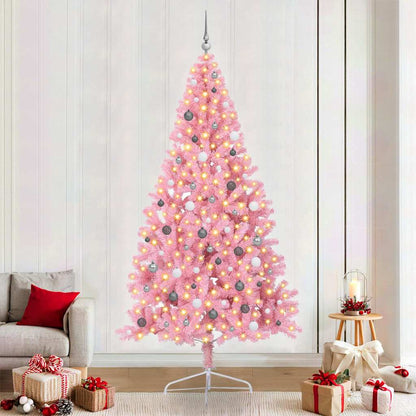 Artificial Pre-lit Christmas Tree with 300 LEDs Pink 94.5" PVC