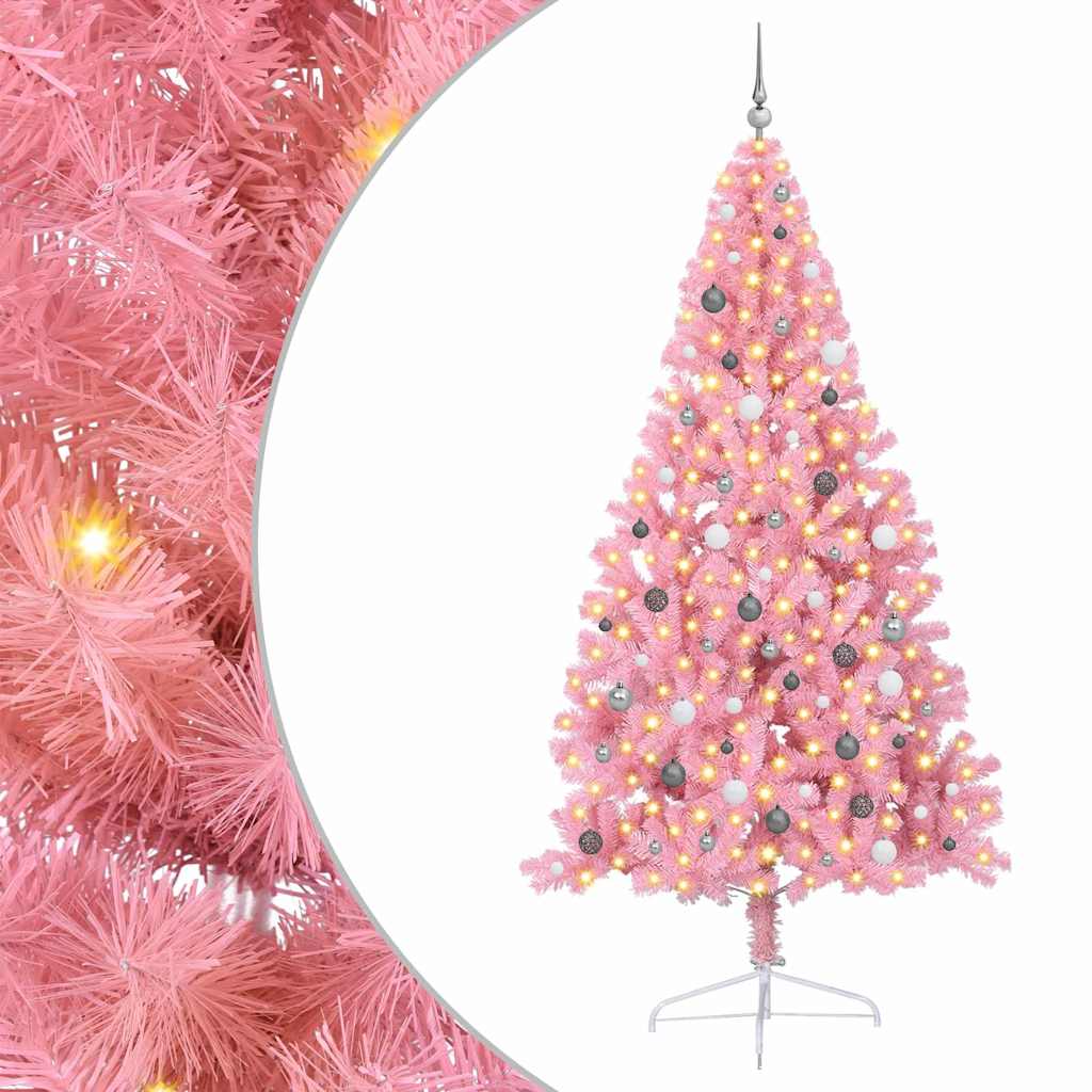Artificial Pre-lit Christmas Tree with 300 LEDs Pink 94.5" PVC