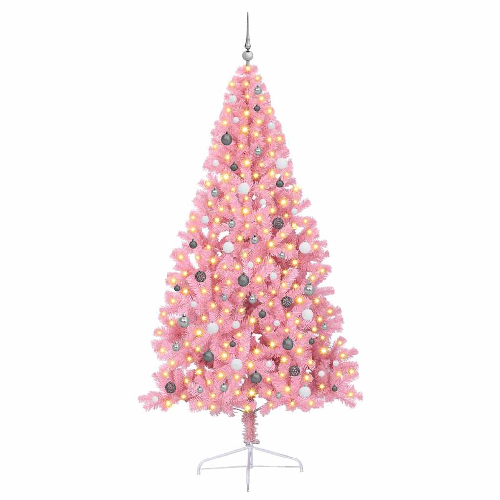 Artificial Pre-lit Christmas Tree with 300 LEDs Pink 94.5" PVC