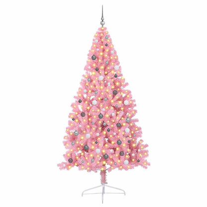 Artificial Pre-lit Christmas Tree with 300 LEDs Pink 94.5" PVC