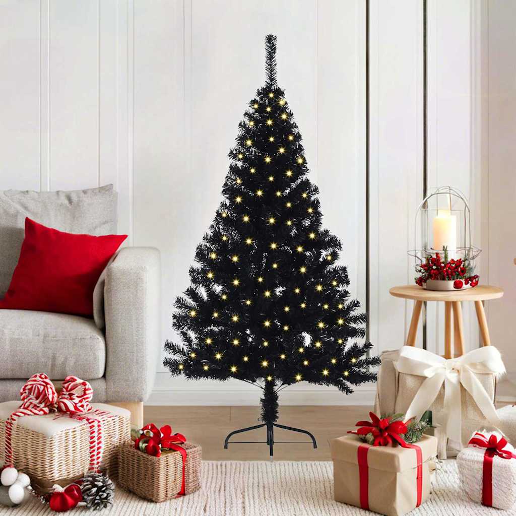Artificial Pre-lit Christmas Tree with 150 LEDs Black 47.2" PVC