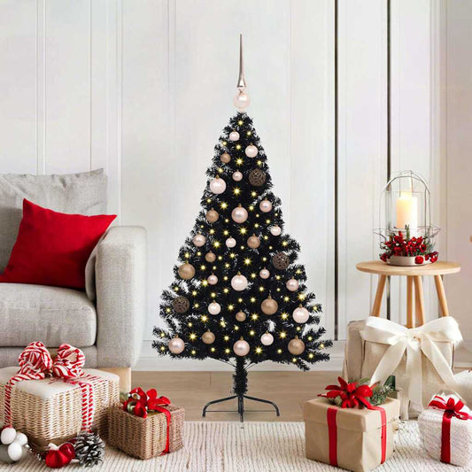 Artificial Pre-lit Christmas Tree with 150 LEDs Black 47.2" PVC