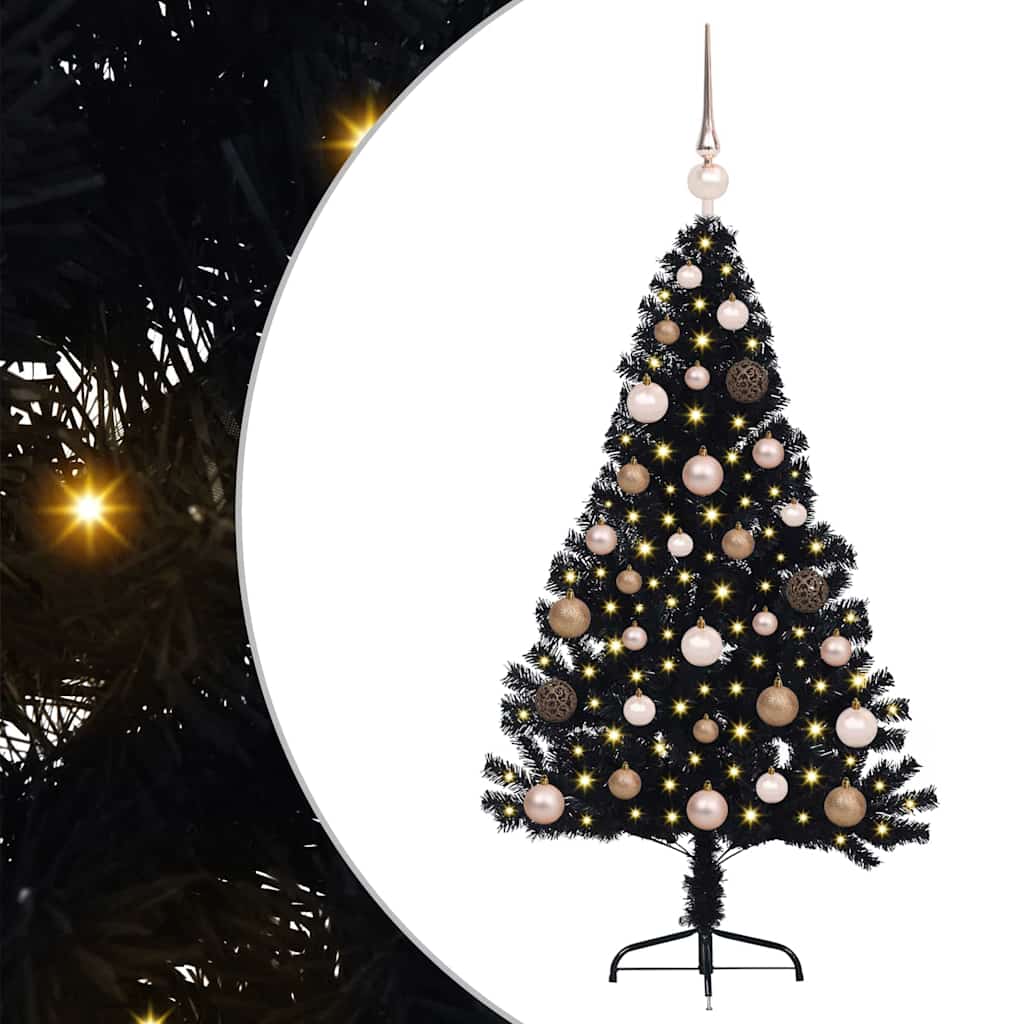 Artificial Pre-lit Christmas Tree with 150 LEDs Black 47.2" PVC