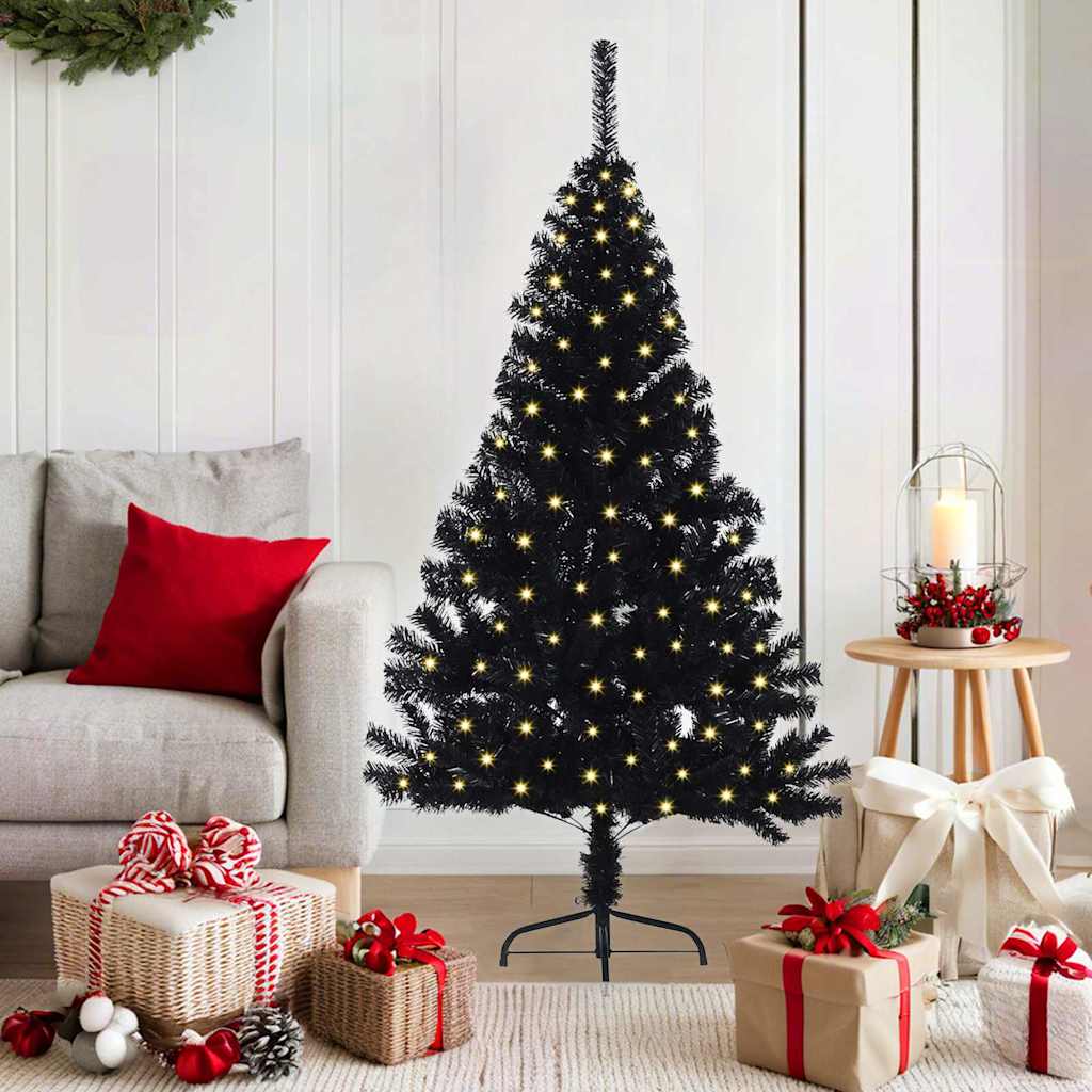 Artificial Pre-lit Christmas Tree with 150 LEDs Black 59.1" PVC