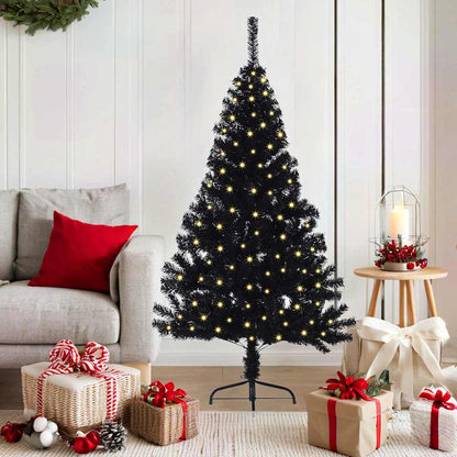 Artificial Pre-lit Christmas Tree with 150 LEDs Black 59.1" PVC