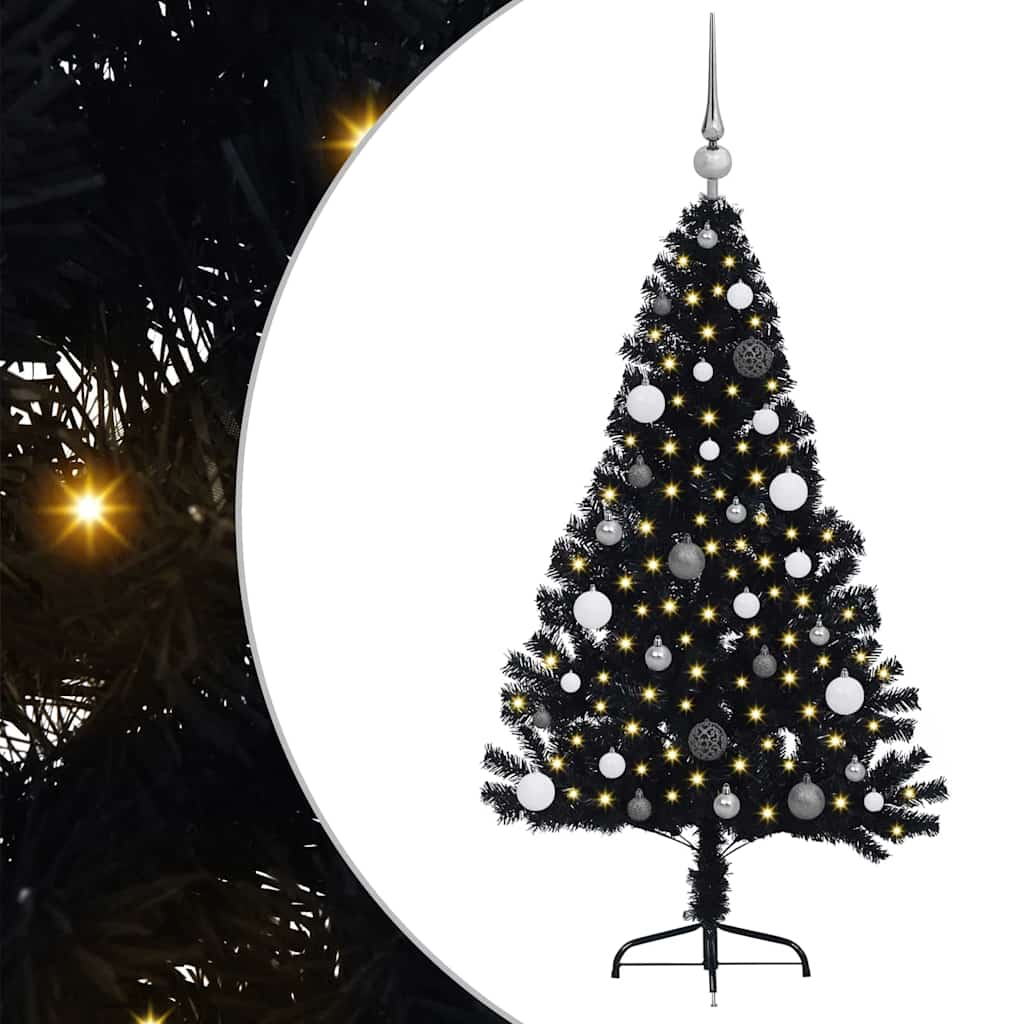 Artificial Pre-lit Christmas Tree with 150 LEDs Black 59.1" PVC