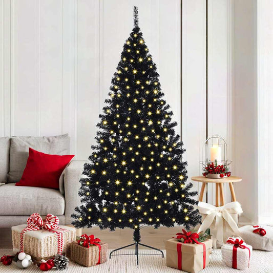 Artificial Pre-lit Christmas Tree with 300 LEDs Black 70.9" PVC