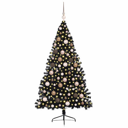 Artificial Pre-lit Christmas Tree with 300 LEDs Black 70.9" PVC