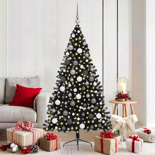 Artificial Pre-lit Christmas Tree with 300 LEDs Black 70.9" PVC