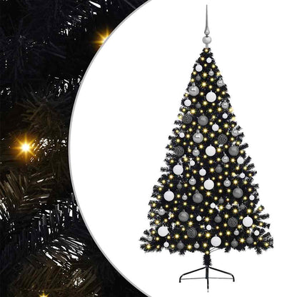 Artificial Pre-lit Christmas Tree with 300 LEDs Black 70.9" PVC
