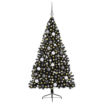 Artificial Pre-lit Christmas Tree with 300 LEDs Black 70.9" PVC