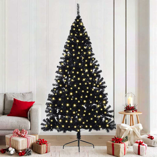 Artificial Pre-lit Christmas Tree with 300 LEDs Black 82.7" PVC