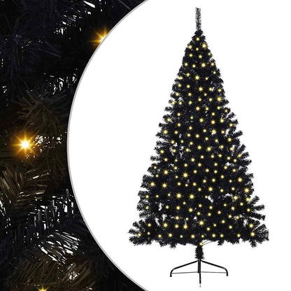 Artificial Pre-lit Christmas Tree with 300 LEDs Black 82.7" PVC