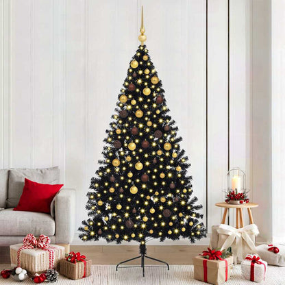 Artificial Pre-lit Christmas Tree with 300 LEDs Black 82.7" PVC
