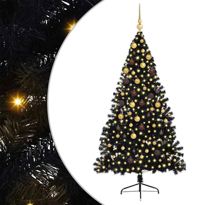Artificial Pre-lit Christmas Tree with 300 LEDs Black 82.7" PVC