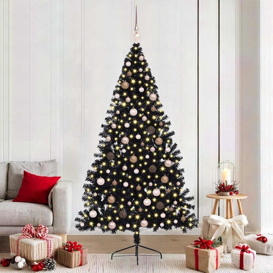 Artificial Pre-lit Christmas Tree with 300 LEDs Black 82.7" PVC