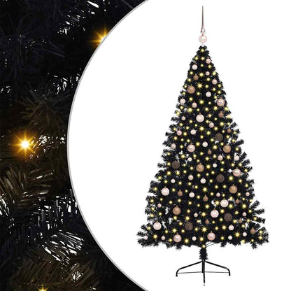 Artificial Pre-lit Christmas Tree with 300 LEDs Black 82.7" PVC