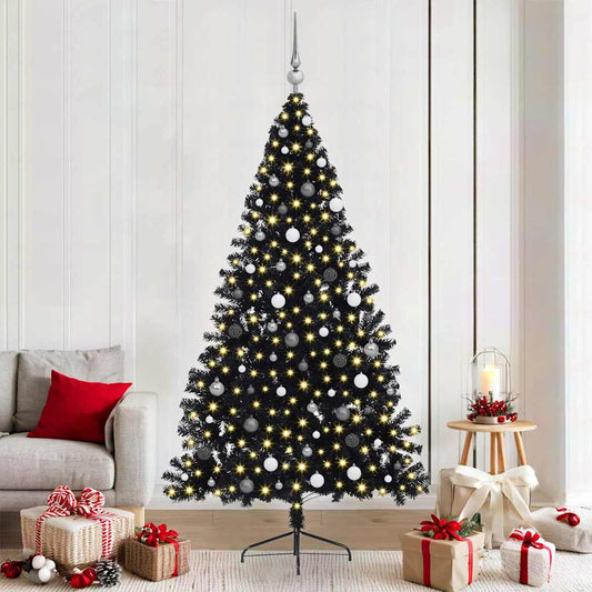 Artificial Pre-lit Christmas Tree with 300 LEDs Black 82.7" PVC
