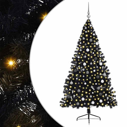 Artificial Pre-lit Christmas Tree with 300 LEDs Black 82.7" PVC