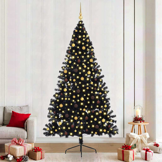 Artificial Pre-lit Christmas Tree with 300 LEDs Black 94.5" PVC