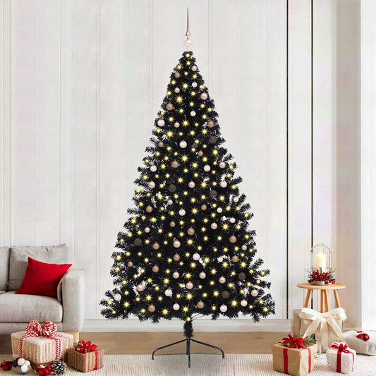 Artificial Pre-lit Christmas Tree with 300 LEDs Black 94.5" PVC