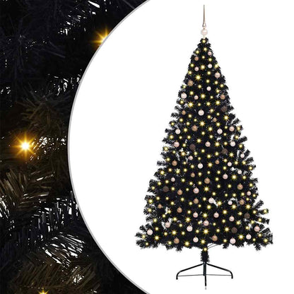 Artificial Pre-lit Christmas Tree with 300 LEDs Black 94.5" PVC