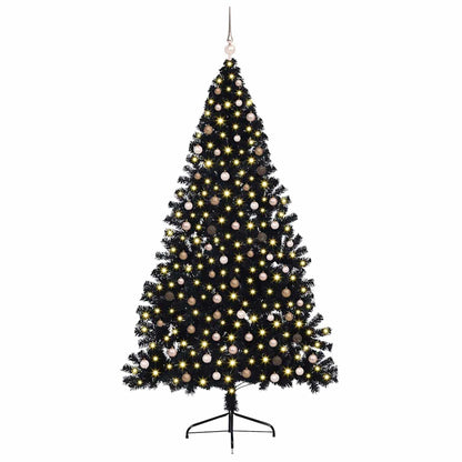 Artificial Pre-lit Christmas Tree with 300 LEDs Black 94.5" PVC