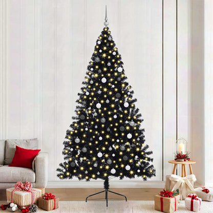 Artificial Pre-lit Christmas Tree with 300 LEDs Black 94.5" PVC