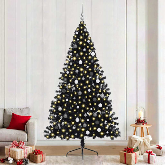 Artificial Pre-lit Christmas Tree with 300 LEDs Black 94.5" PVC